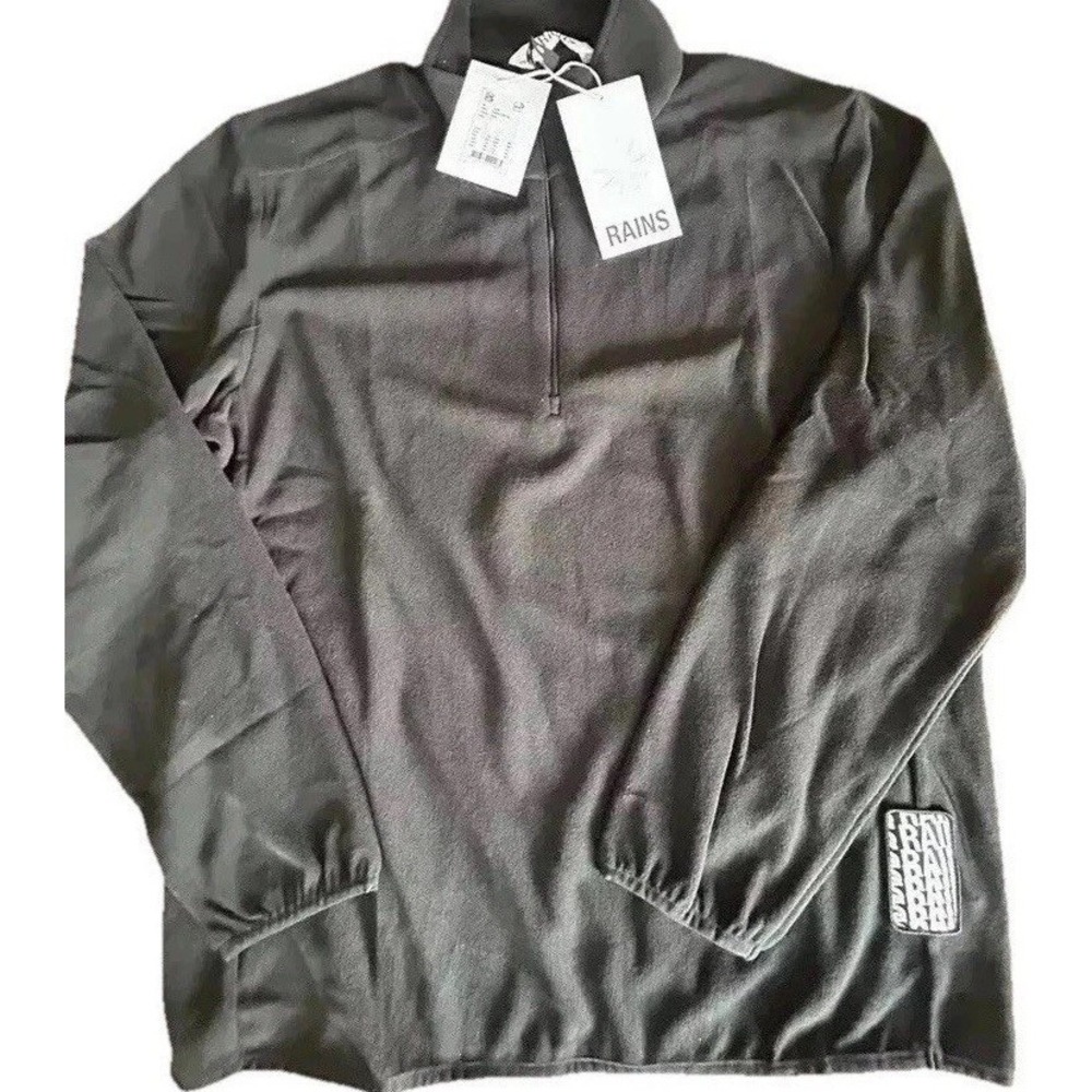 New Rains Half Zip Fleece Jacket Mens S Oversized Black Pullover 22" P To P